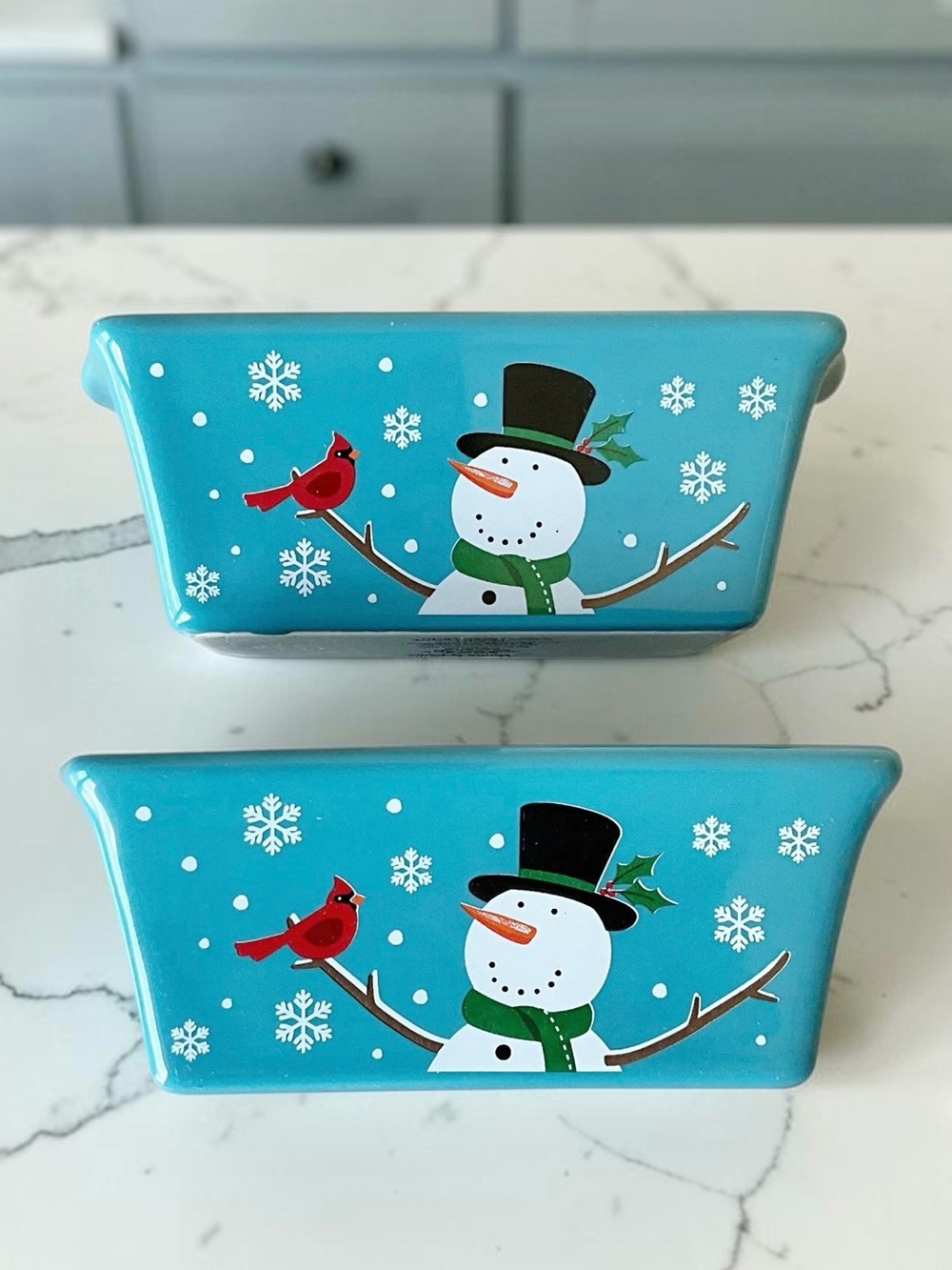 Nantucket Stoneware Mini Baking Loaf Pans Snowman Cardinal